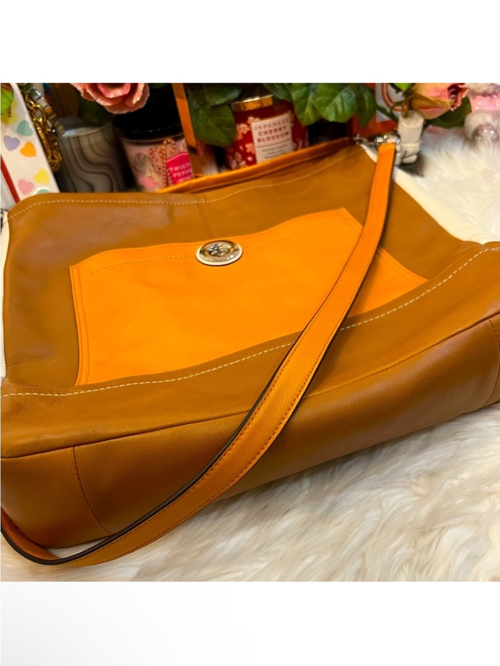 Coach Park Colorblock LeatherHobo Crossbody Tote F24369 Tan Orange EUC - Picture 11 of 11